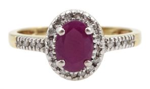 9ct gold oval ruby and diamond cluster ring