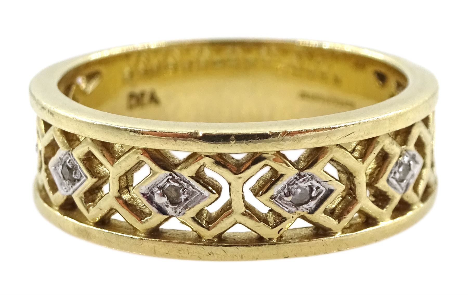 9ct gold pierced abstract design diamond ring