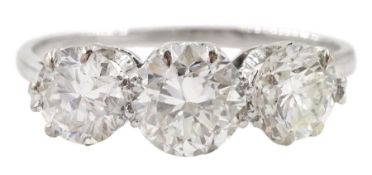 Platinum three stone round brilliant cut diamond ring