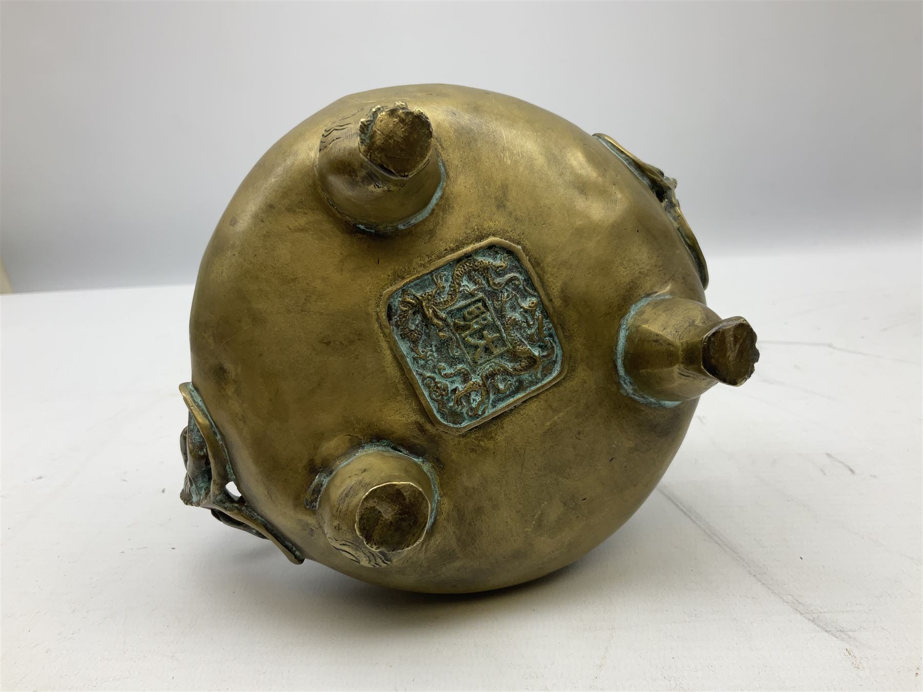 Chinese brass koro or incense burner - Image 4 of 5