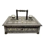 Victorian rosewood and mother of pearl inlaid desk stand