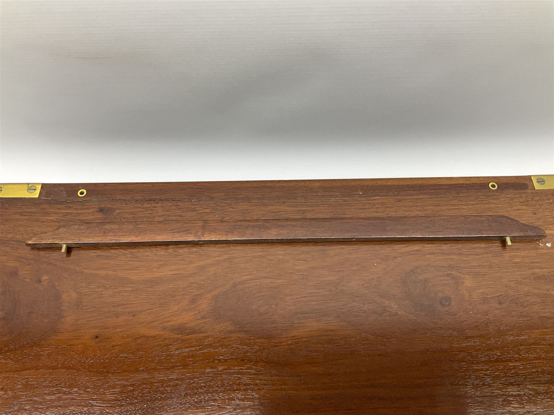 19th century mahogany and brass bound writing slope with twin drop carry handles to sides - Image 6 of 24