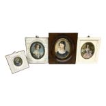 Three hand painted portrait miniatures of young women