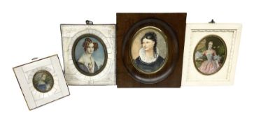 Three hand painted portrait miniatures of young women