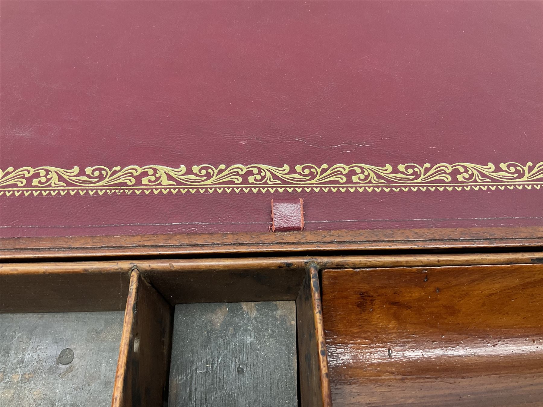 19th century mahogany and brass bound writing slope with twin drop carry handles to sides - Image 20 of 24