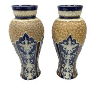 Pair of Royal Doulton Lambeth stoneware baluster vases