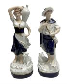 Pair of Royal Dux figures to include Shepherdess carrying a water jug with a recumbent lamb beside h