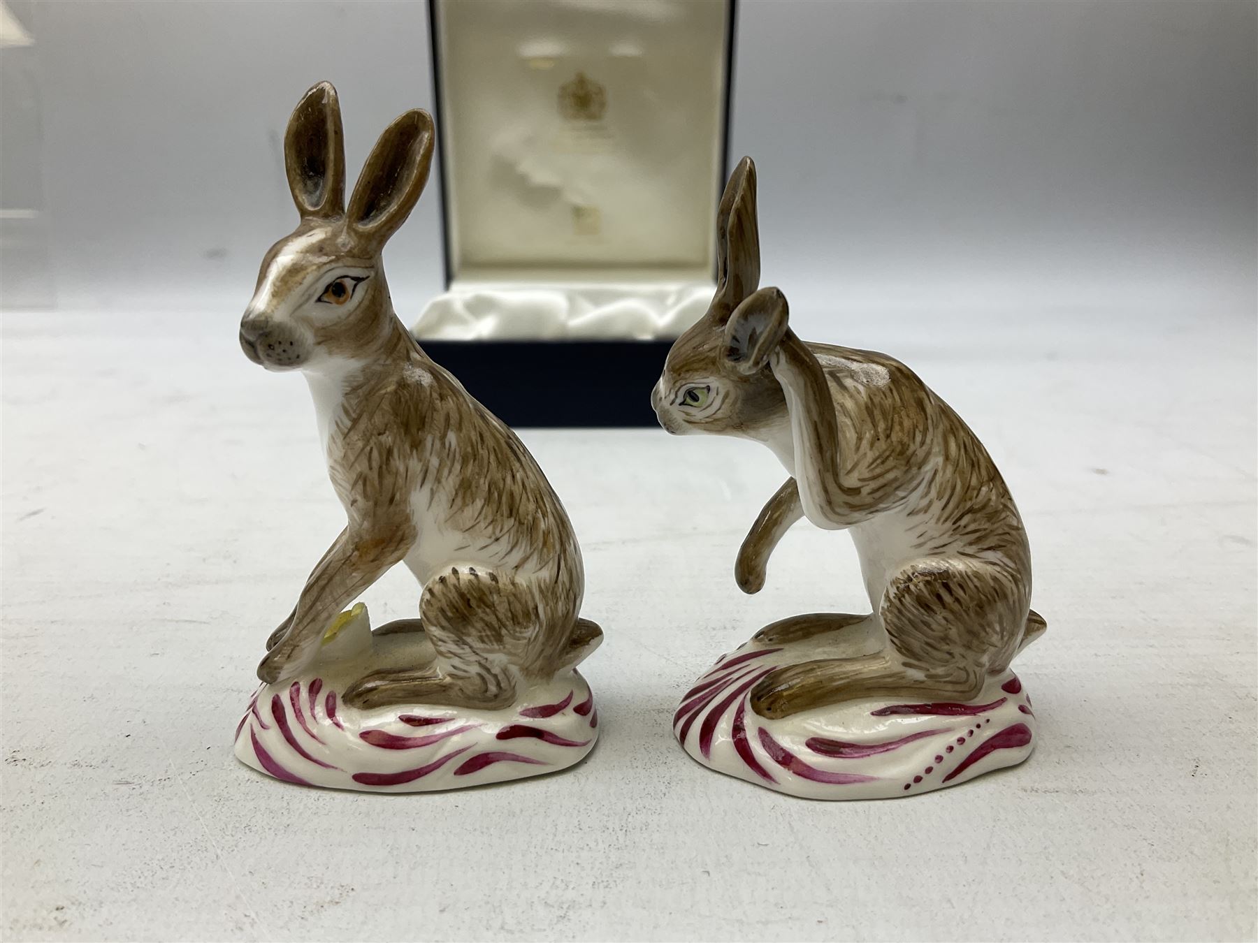 Two Halcyon Days porcelain figures of hares - Image 2 of 4