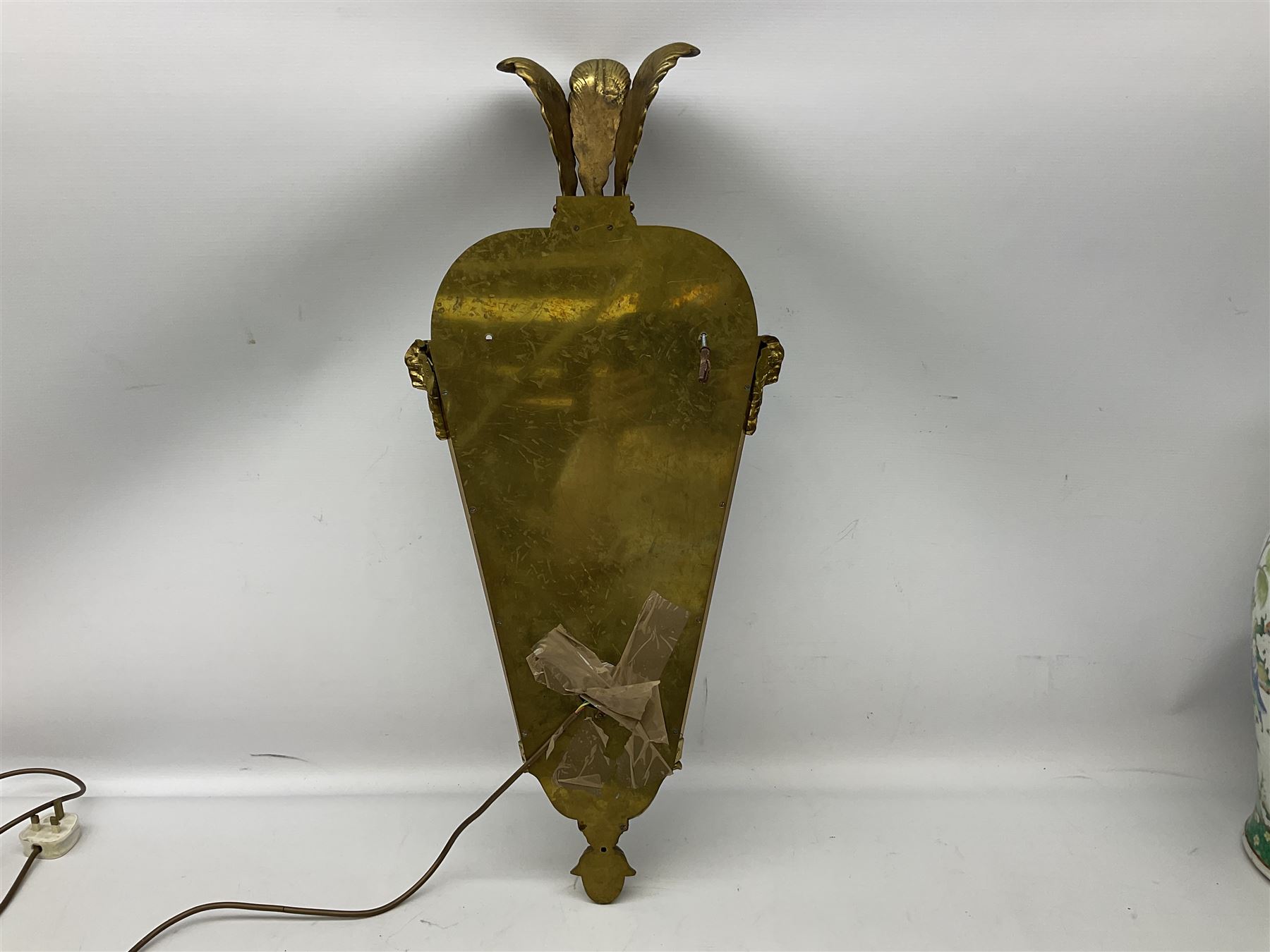 Brass and glass wall lantern of half hexagonal form and a three branch light fitting - Image 5 of 8
