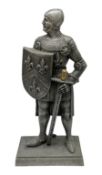 Cast iron fire companion set modelled as a knight in armour with fleur-de-lis shield and sword conce