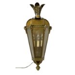 Brass and glass wall lantern of half hexagonal form and a three branch light fitting