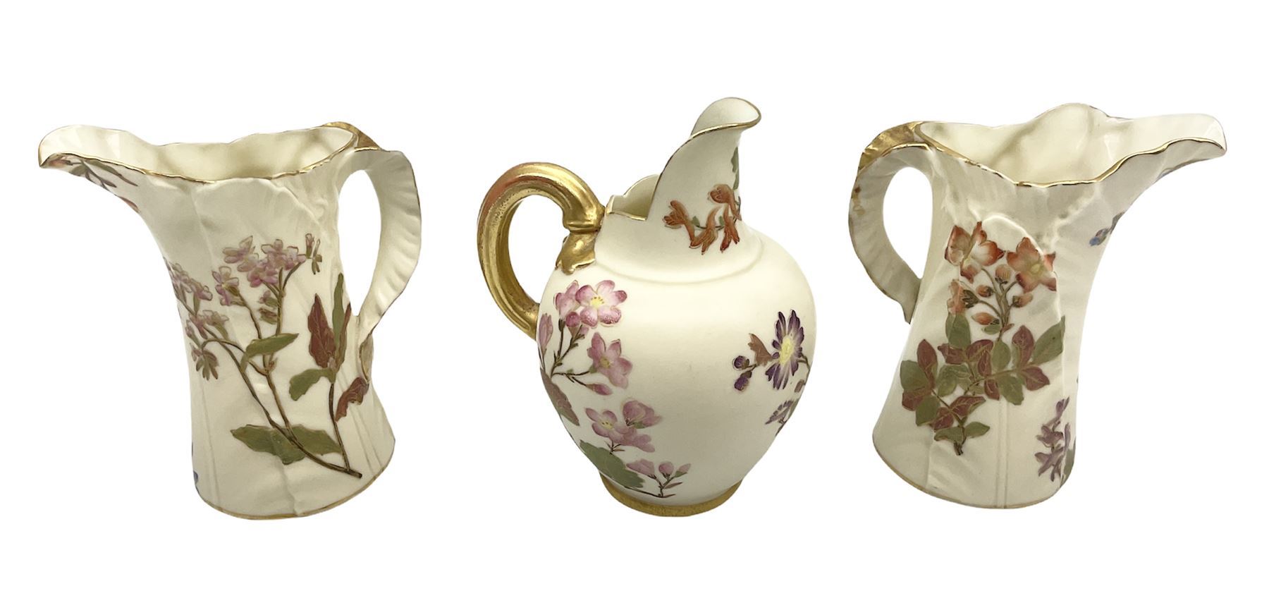 Royal Worcester blush ivory jug of squat lobed form painted with floral sprays