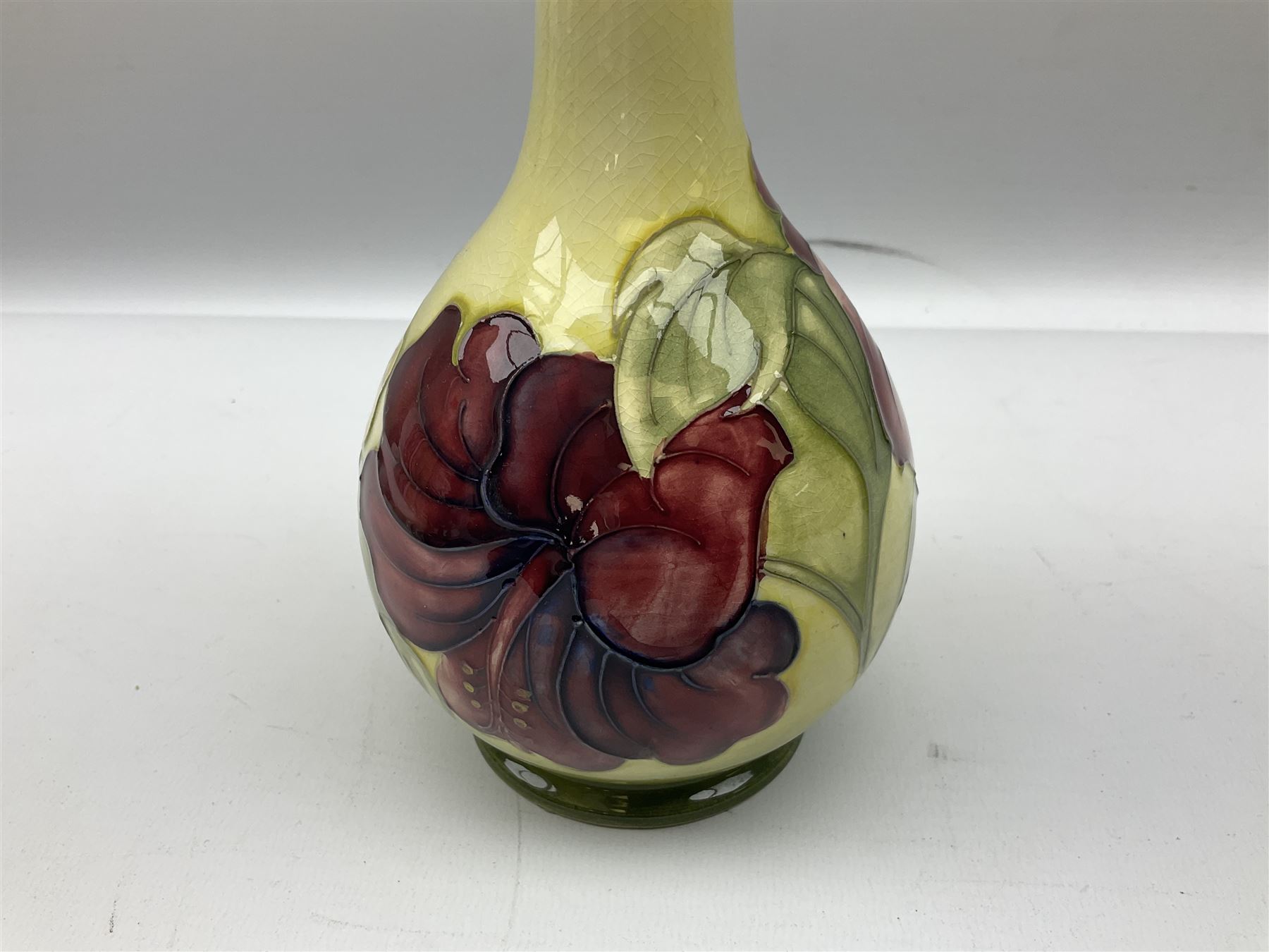 Moorcroft Hibiscus pattern vase of fluted form on a yellow ground - Image 3 of 5