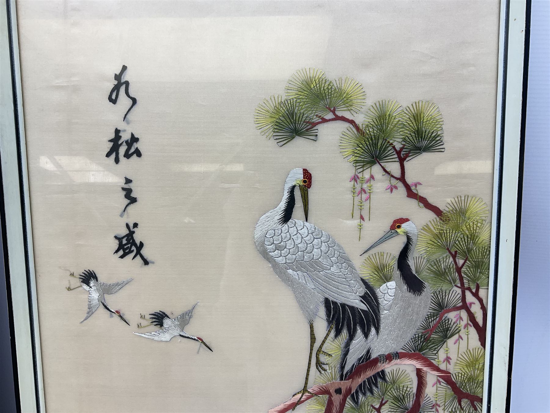 Two 20th century Chinese silk embroidered panels - Image 3 of 5