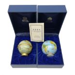 Two Halcyon Days enamel boxes modelled as globes