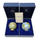 Two Halcyon Days enamel boxes modelled as globes