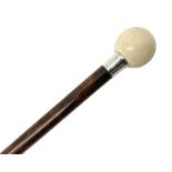 Early 20th century walking cane with turned ivory 'Snooker Ball' handle