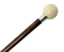 Early 20th century walking cane with turned ivory 'Snooker Ball' handle