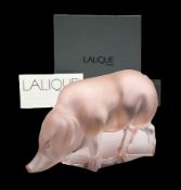 Modern Lalique pink glass figure modelled as a pig