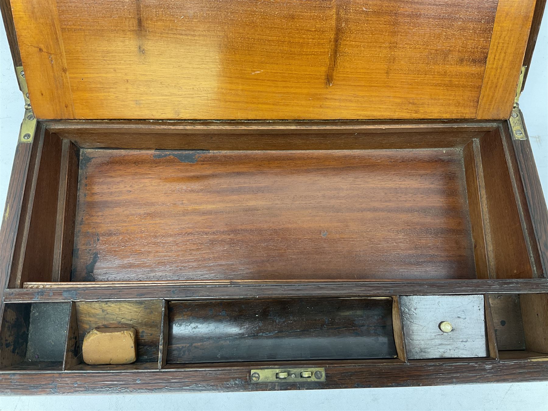 19th century mahogany and brass bound writing slope - Image 4 of 7