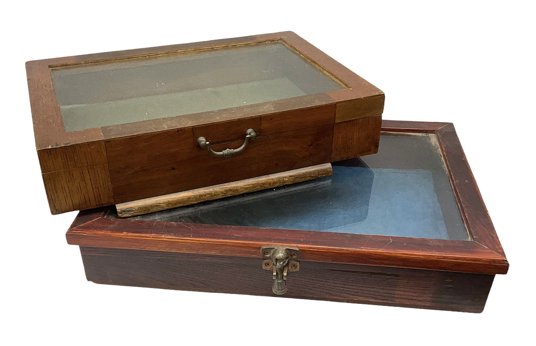 Mahogany glazed table top display case with twin handles