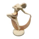 Katzhutte Hertwig & Co Art Deco style figure of a nude scarf dancer H28.5cm