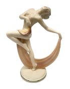 Katzhutte Hertwig & Co Art Deco style figure of a nude scarf dancer H28.5cm
