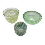 Daum Nancy green glass dish with bubble inclusions and waved rim