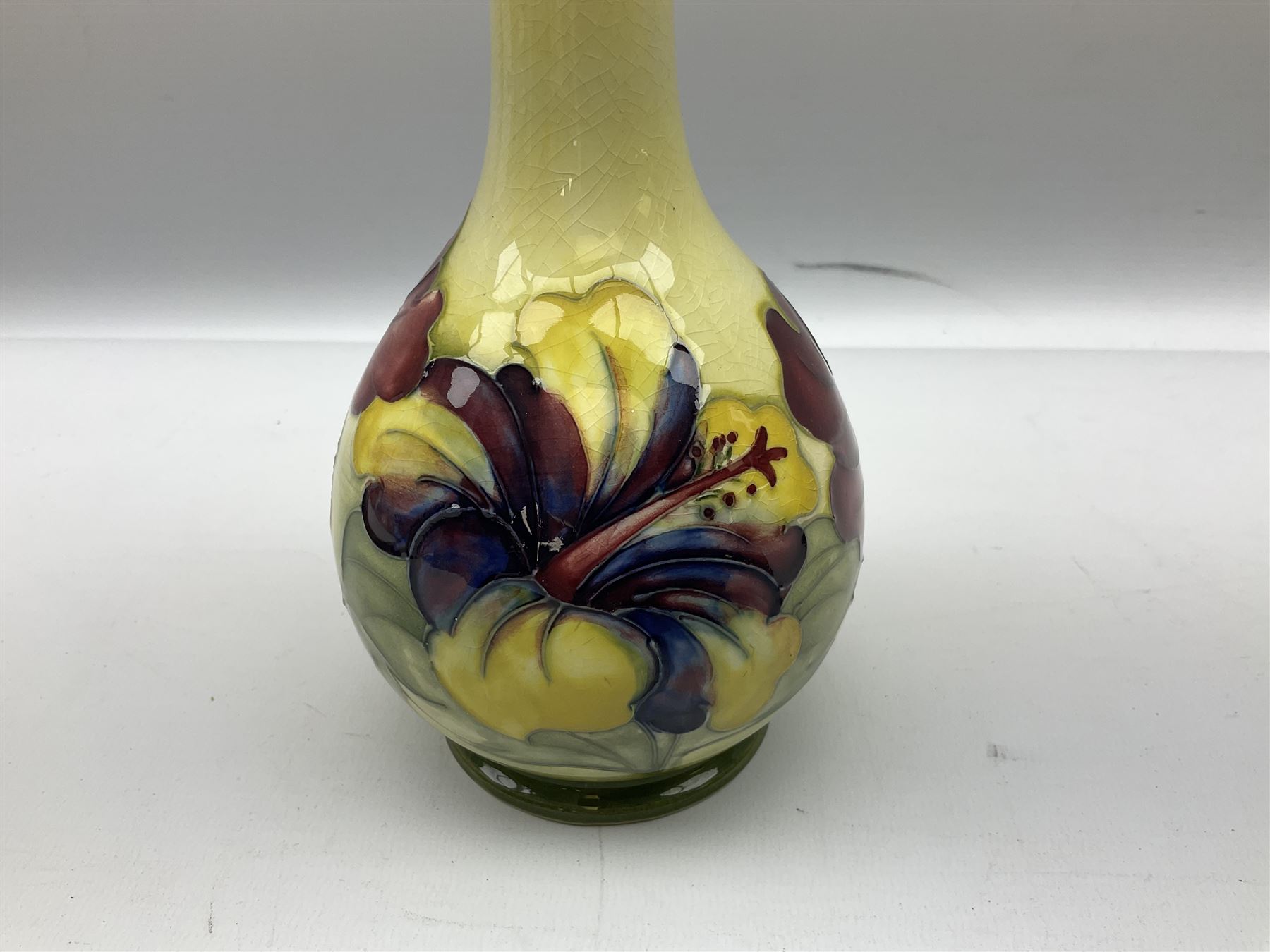Moorcroft Hibiscus pattern vase of fluted form on a yellow ground - Image 2 of 5