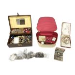 Quantity of costume jewellery and coins to include simulated pearls with a gold clasp