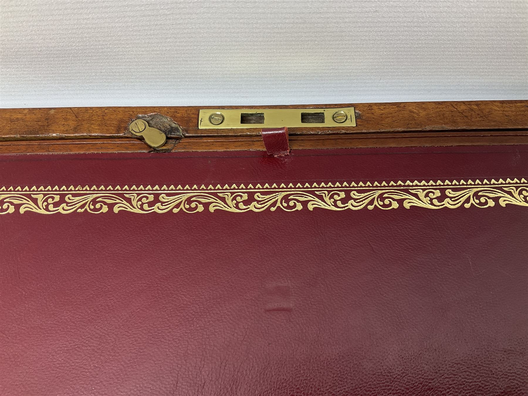 19th century mahogany and brass bound writing slope with twin drop carry handles to sides - Image 9 of 24
