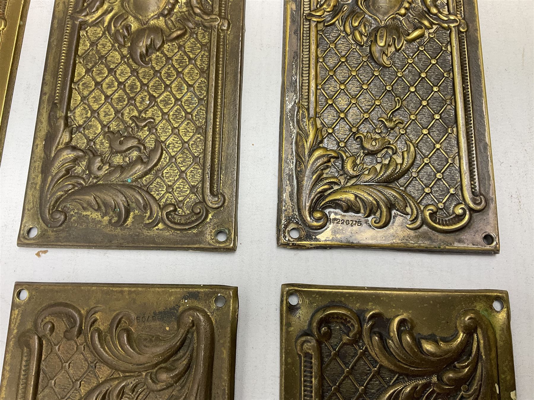 Two sets of four brass Art Nouveau finger plates - Image 2 of 6