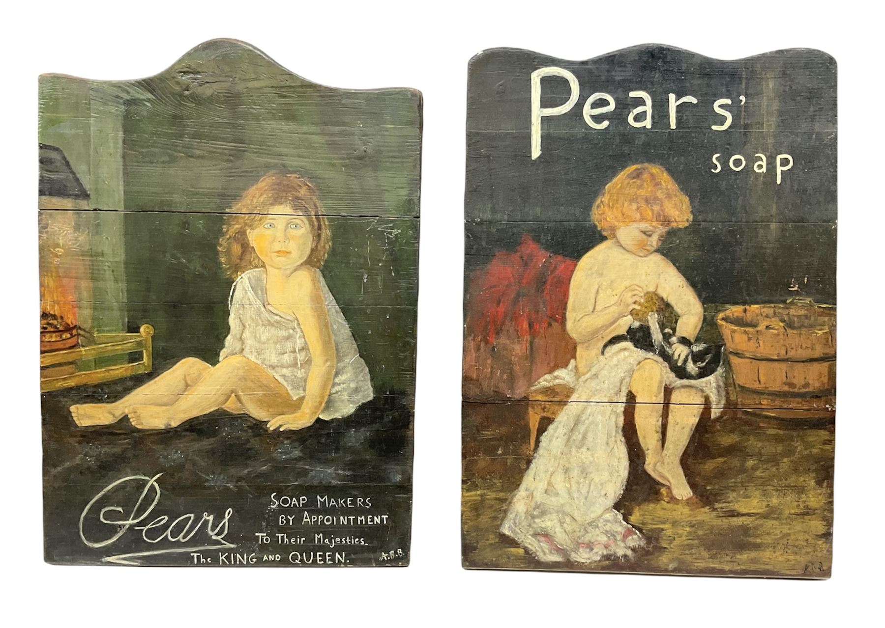 Pair of hand painted wood Pears soap shop advertising signs