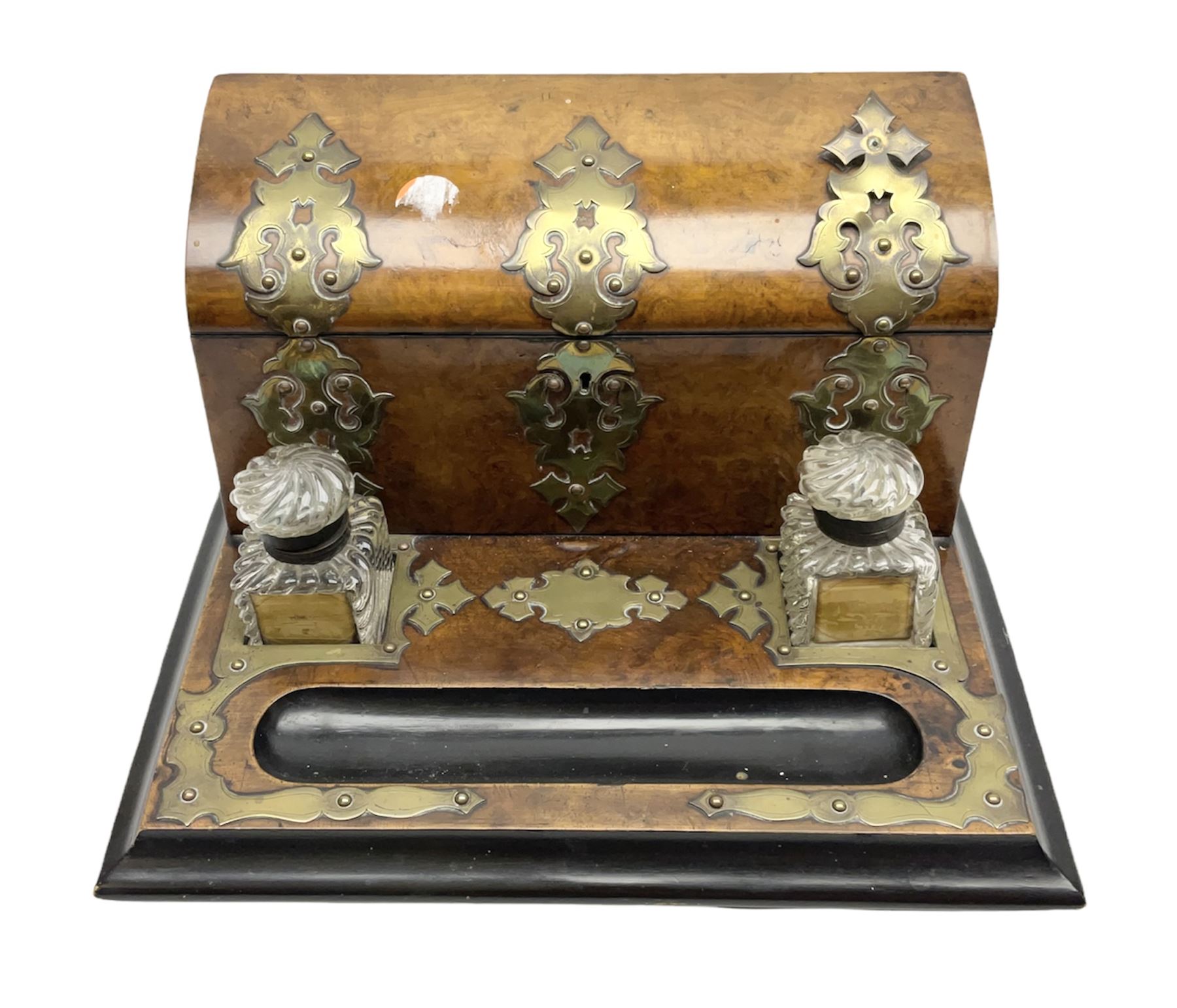 Victorian burr walnut and ebonised correspondence box