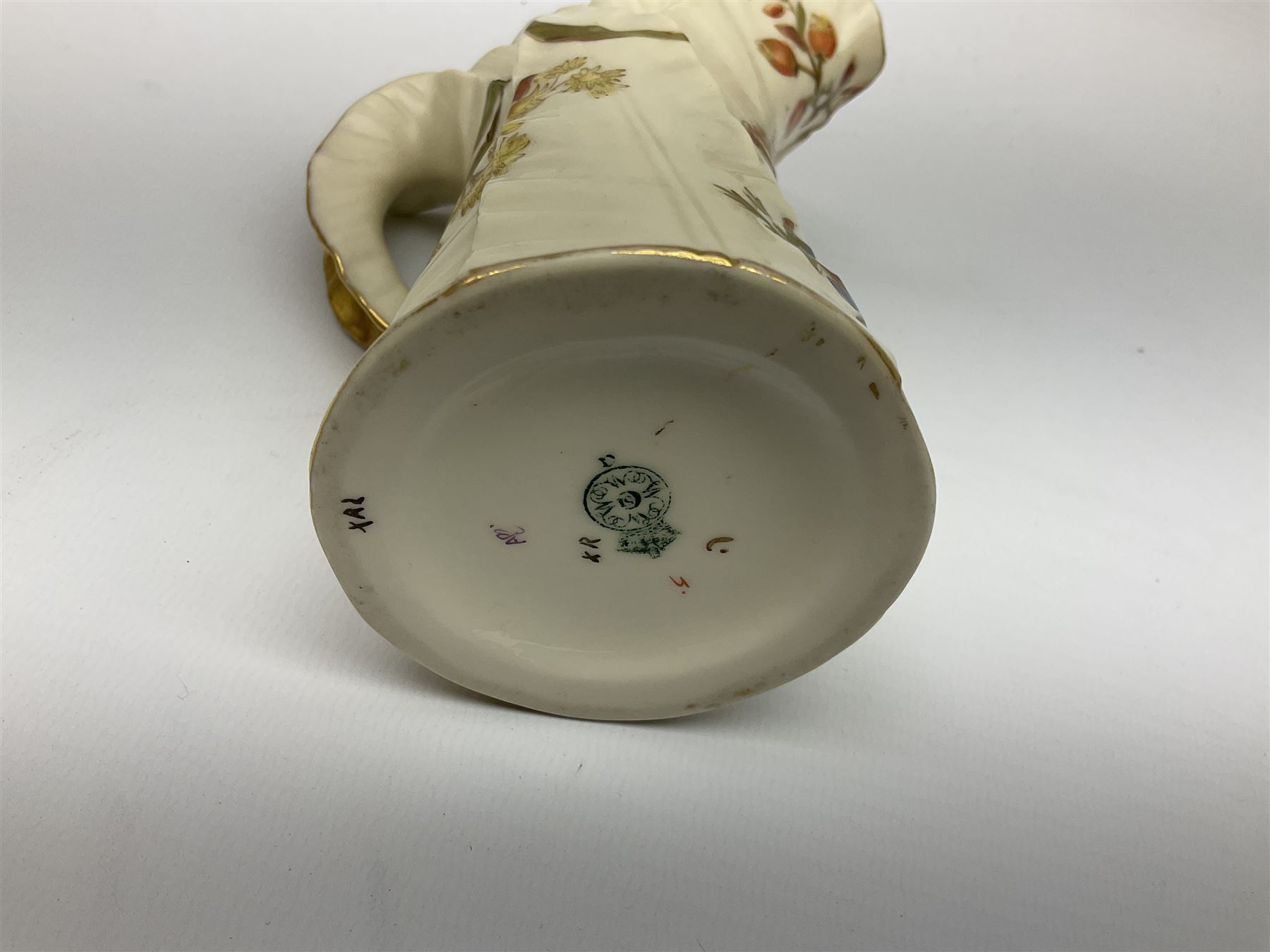Royal Worcester blush ivory jug of squat lobed form painted with floral sprays - Image 6 of 10
