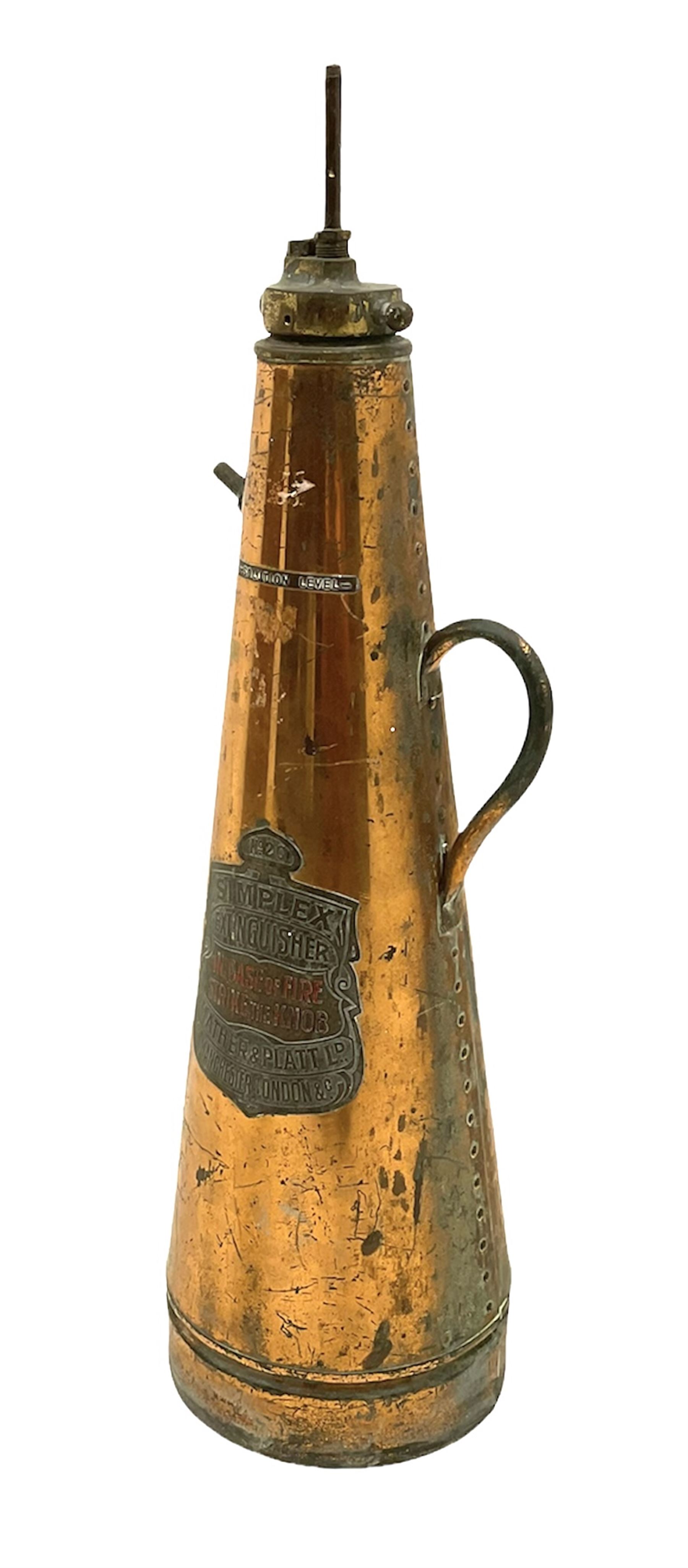 Copper Simplex fire extinguisher of conical form