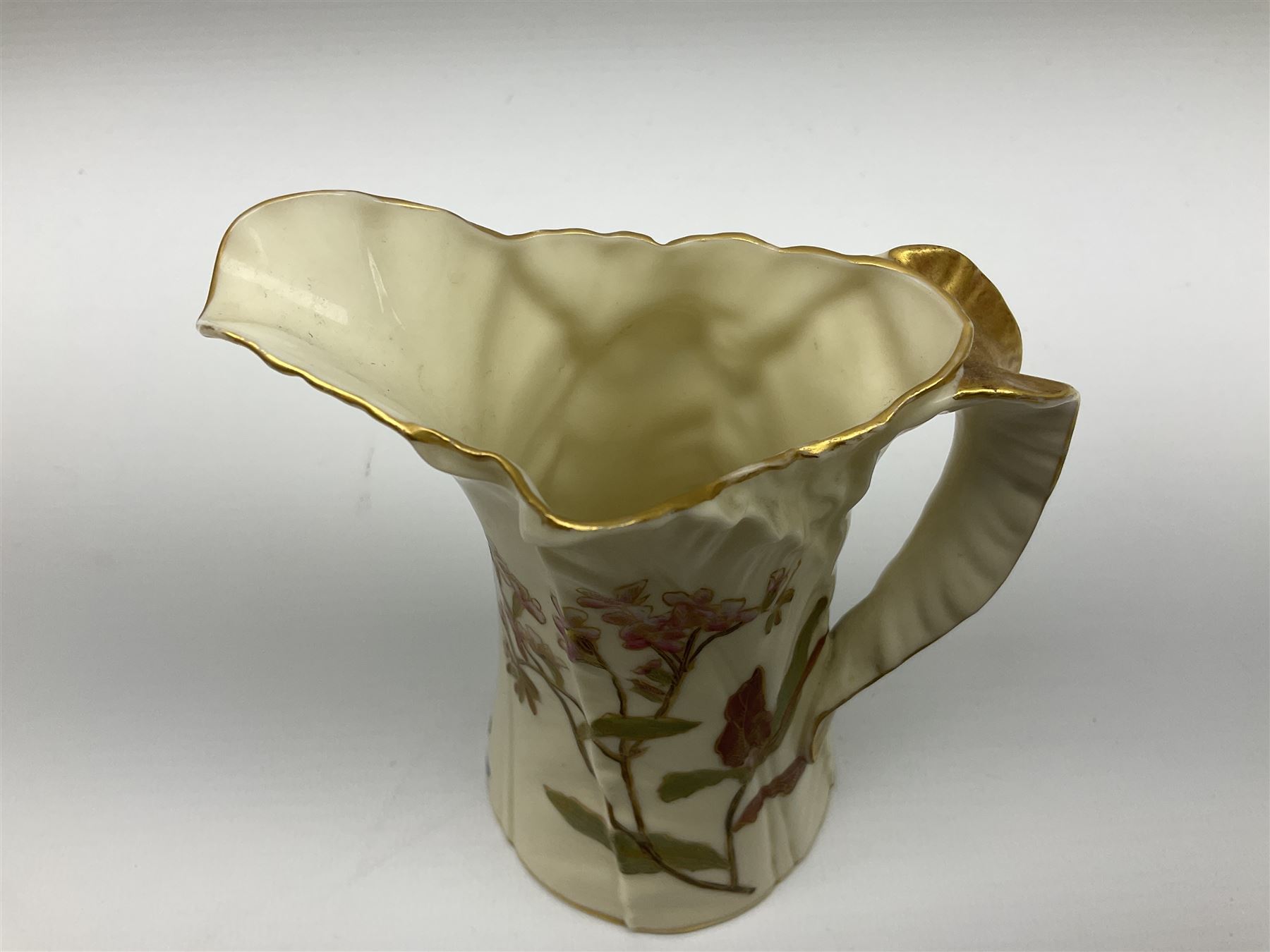 Royal Worcester blush ivory jug of squat lobed form painted with floral sprays - Image 4 of 10