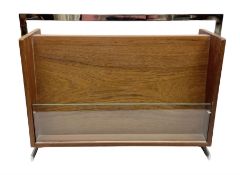 Mid 20th century contemporary teak magazine rack of stylistic rectangular form