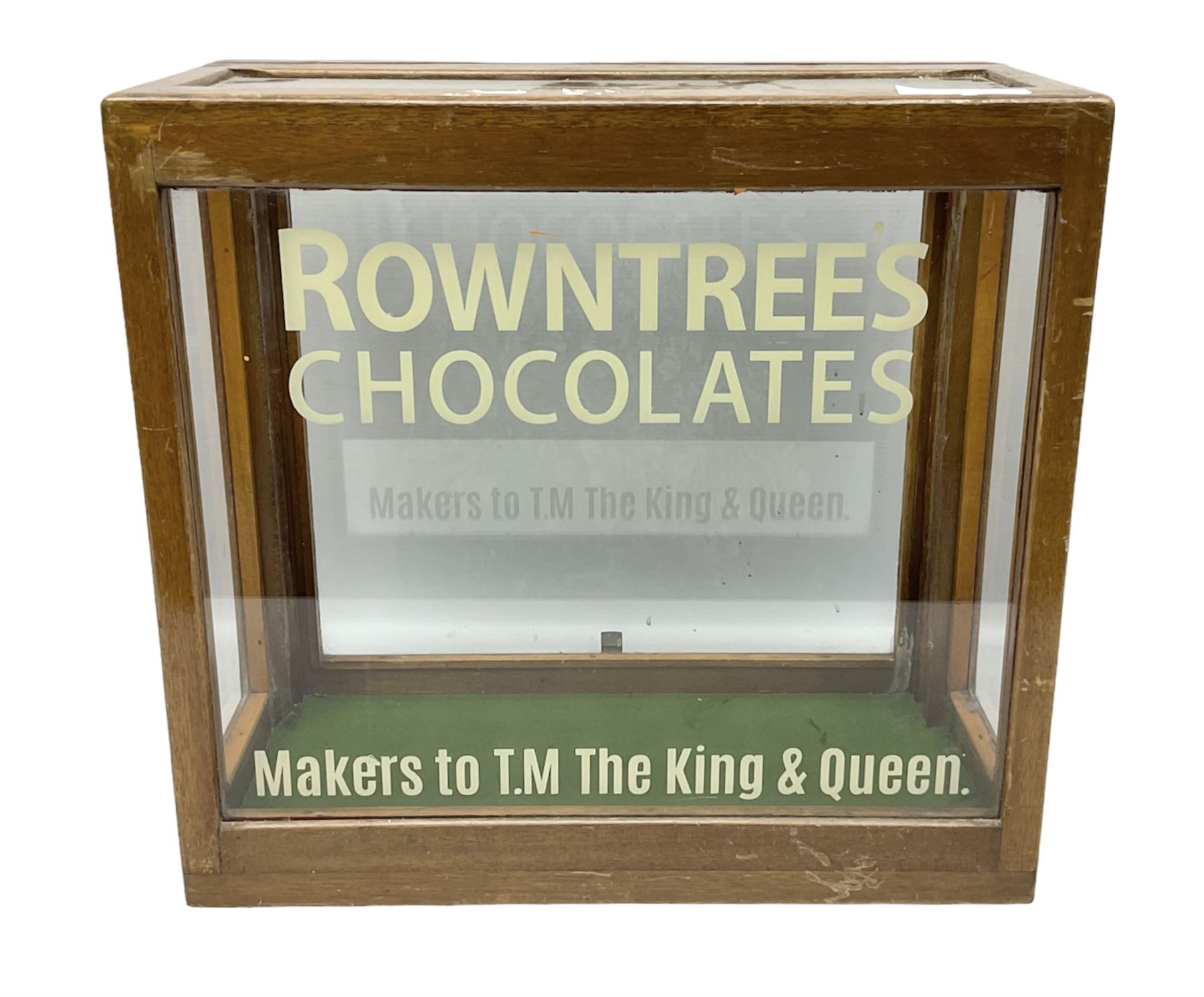 Rowntree's Chocolates oak display cabinet with glazed panels