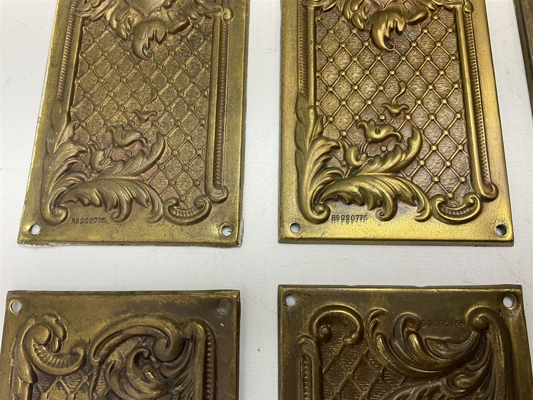 Two sets of four brass Art Nouveau finger plates - Image 3 of 6