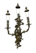 Cast metal wall sconce with three curved foliate branches