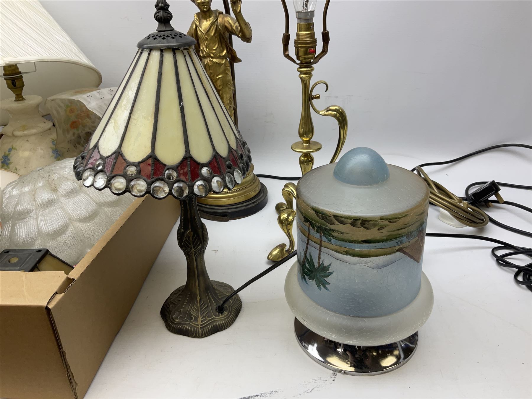 Brassed lamp modelled as a male with basket and fruit after Rancoulet - Image 6 of 7