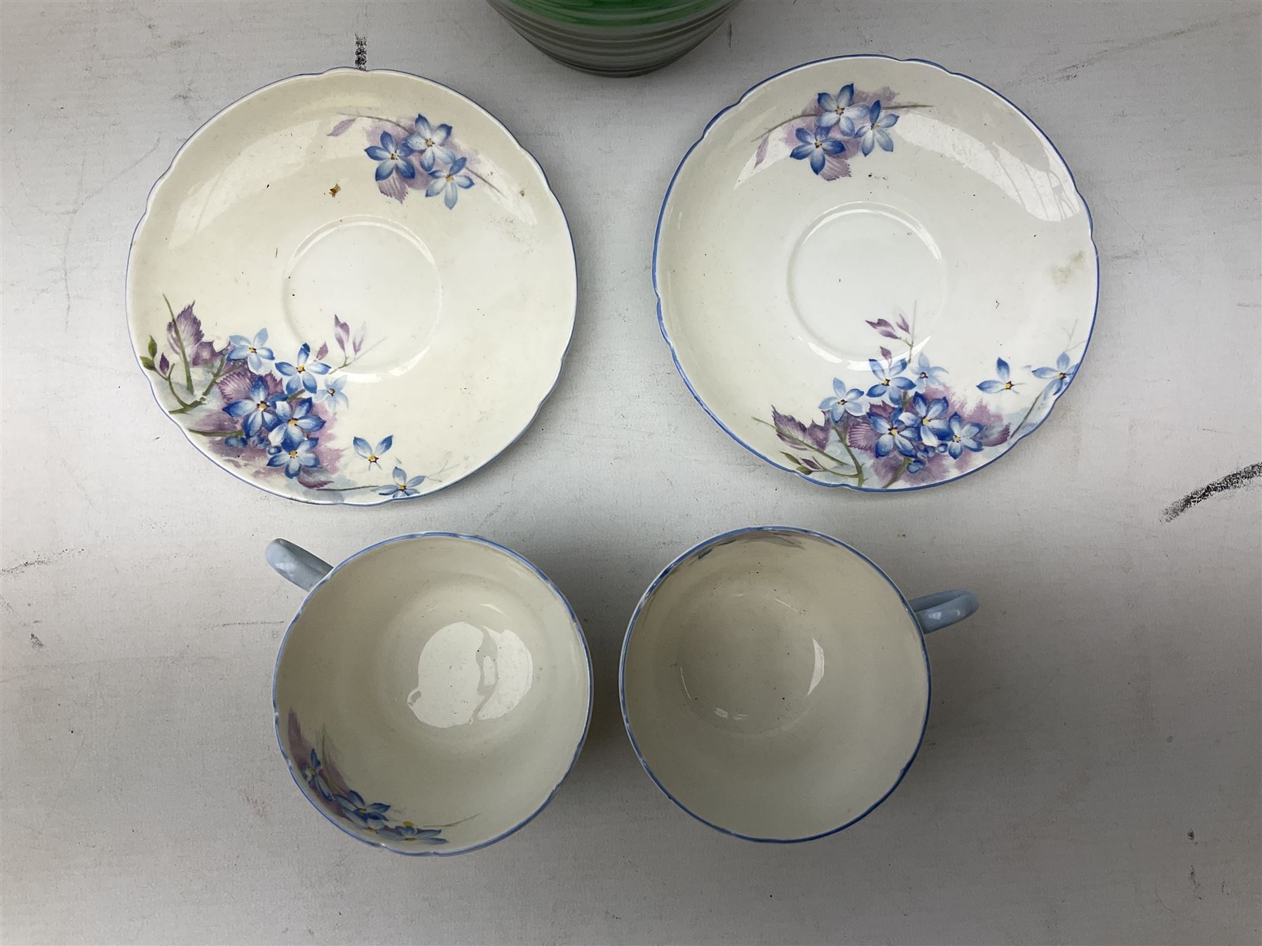 Pair of Shelley blue spray pattern teacups and saucers - Image 2 of 4