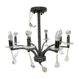 Rhinestone and black eight branched chandelier