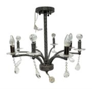Rhinestone and black eight branched chandelier
