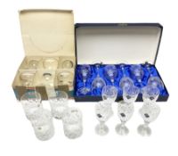 Boxed set of six Babycham glasses; boxed set of six Bohemia Crystal wine glasses; and quantity of ot