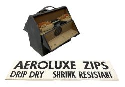 Vintage advert sign for 'Aeroluxe Zips Drip Dry Shrink Resistant'