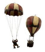 Painted wooden hanging model of a hot air balloon group