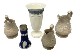 Wedgwood blue jasperware vase of tapering cylindrical form