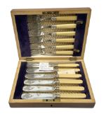 Oak cased set of silver plated fish knives and forks by Cobb & Co of Sheffield